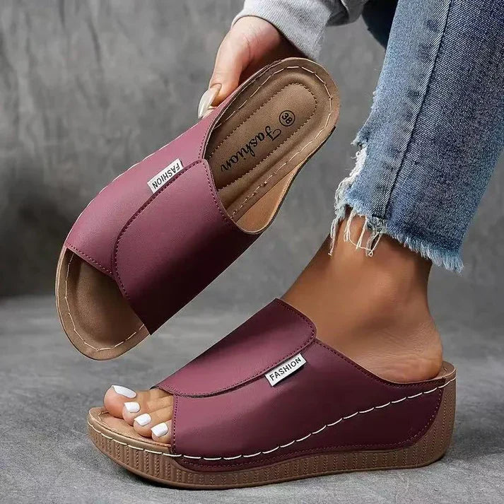 Lorena|Mules Compensées en Cuir Respirant