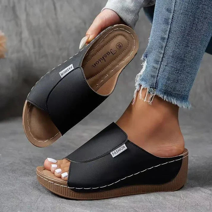 Lorena|Mules Compensées en Cuir Respirant