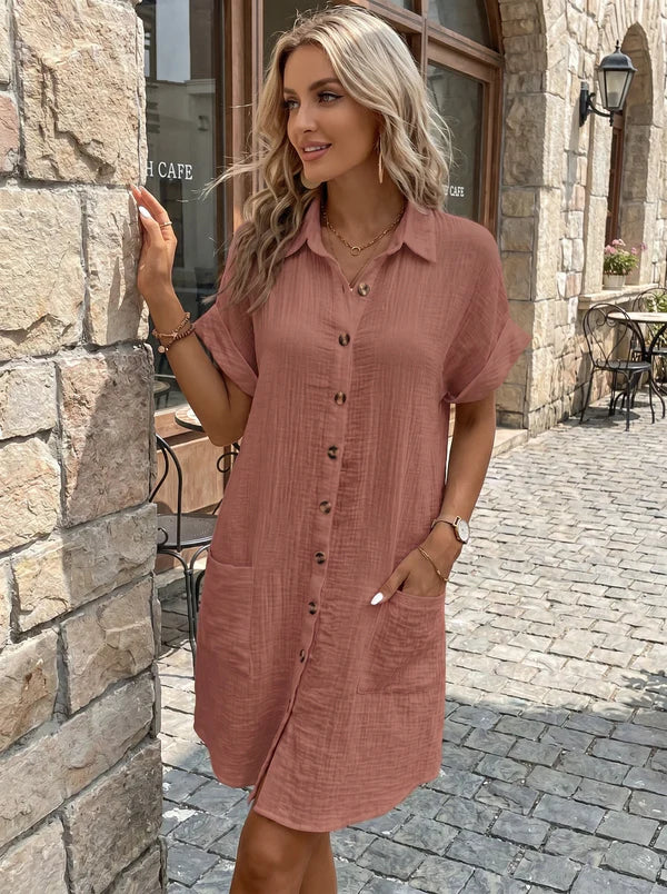 Élise™ | Robe Boutonnée en Lin avec Poches