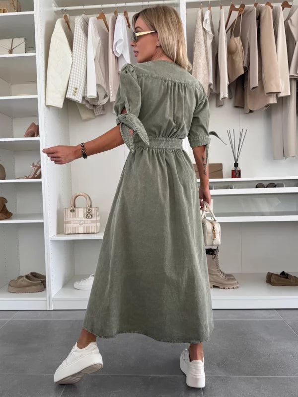 Julia|Robe Décolleté en Denim Chic